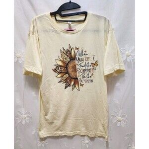 Love In Faith Womens Medium Yellow T-Shirt Sunflower Inspire Boho Religious Sun